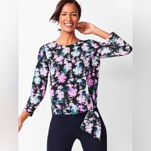 Floral Print Women's Top with Side Tie, Size Medium